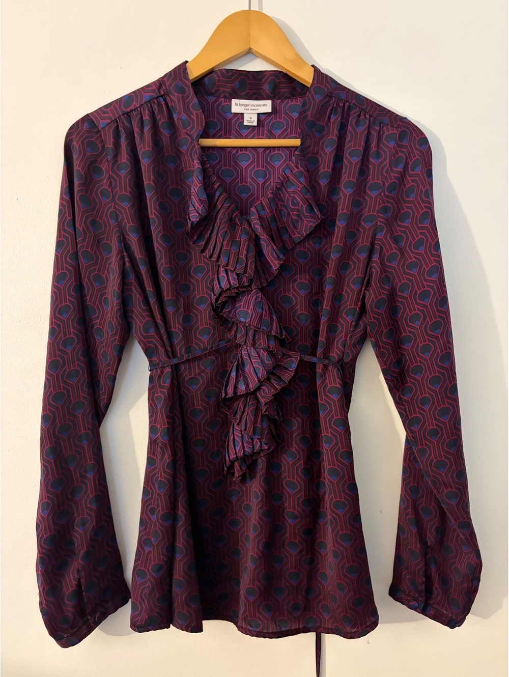 Liz Lange Maternity Blouse for Target Small Purple Blue Geometric Ruffle Front
